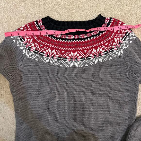 Vintage Knitted by Bass Women's Fair Isle Nordic Sweater Gray & Red Size Medium - Picture 5 of 6